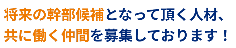 将来の幹部候補となって頂く人材、共に働く仲間を募集しております！